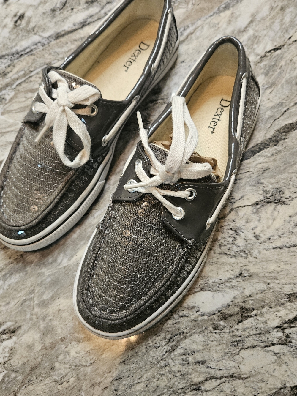 Dexter Metallic Gray Sequin Boat Shoes